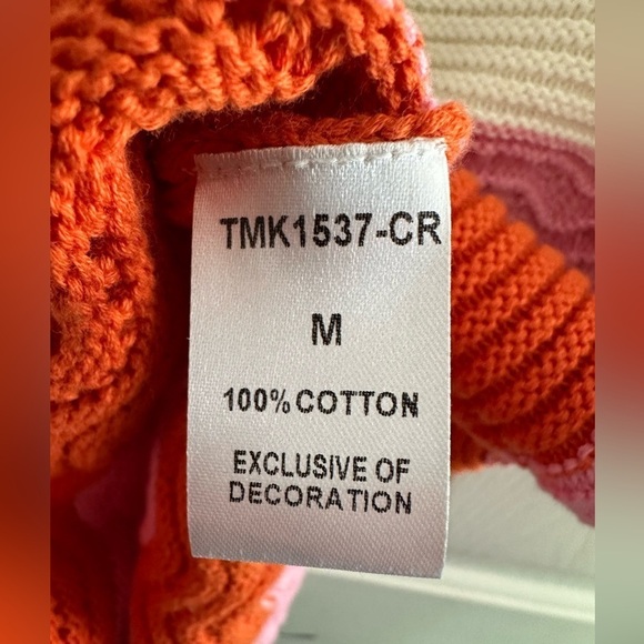 THML Anthropologie M Knit Cotton Sweater Wavy Stripe V Neck Flutter Sleeves Pink - Picture 11 of 12